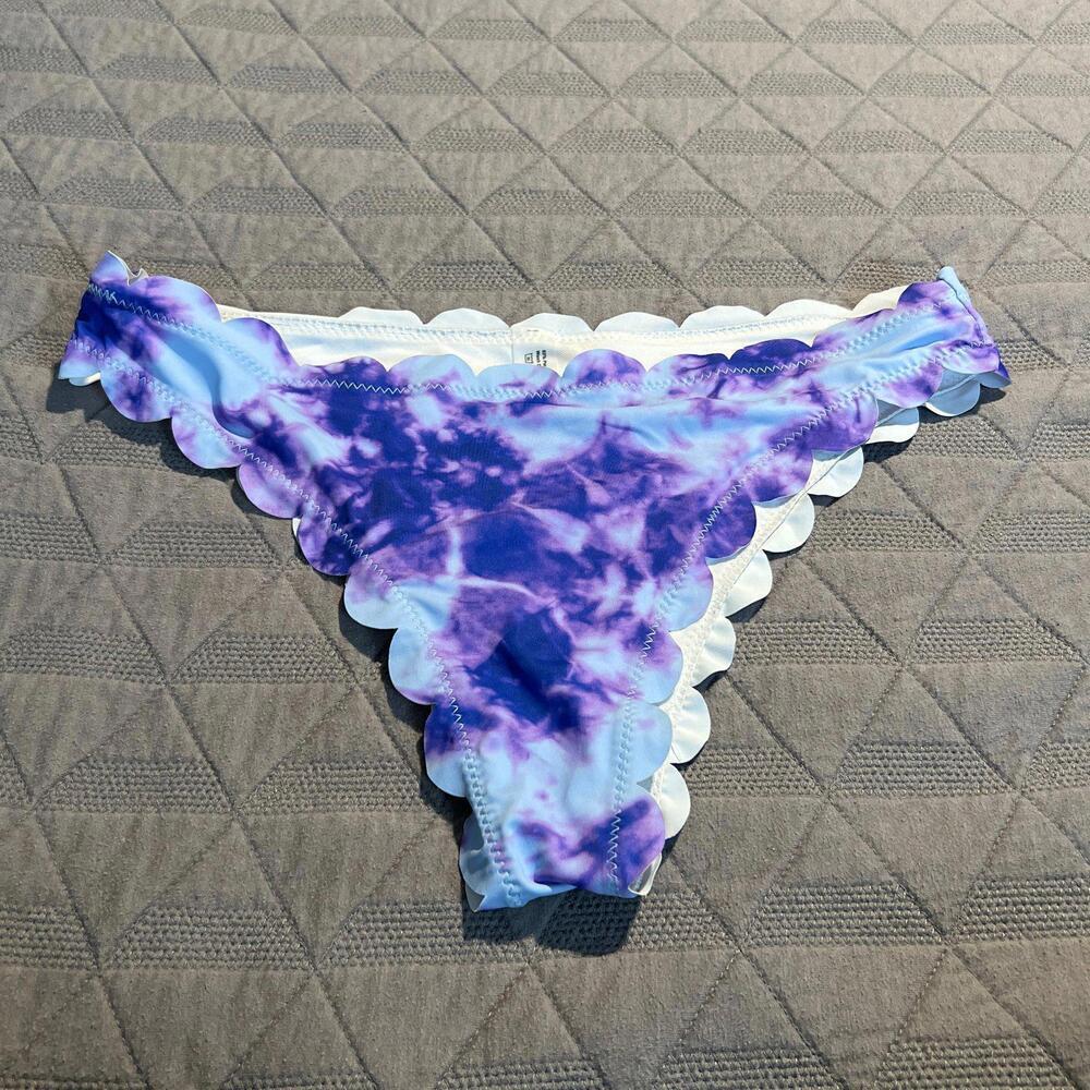 Purple Tie Dye Scalloped Bikini Bottoms Women's Size Small Swimwear‎ Beachwear